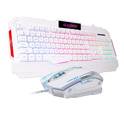 PC Gaming Keyboard Mouse LED Rainbow Backlit USB Gaming Keyboard Rest - White