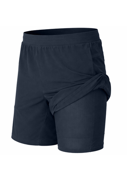 JUMPSTART MEN'S 2 IN 1 QUICK DRY GYM RUNNING SHORTS - SIZE: MEN M - NAVY New