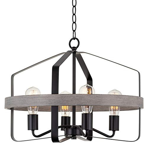 Kira Home Ridgecrest 21" 4-Light Farmhouse Pendant Chandelier - Gray Oak Finish New