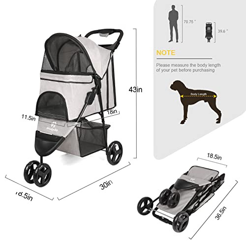 Timati Dog Stroller 3 Wheels Pet Stroller Foldable Dog Cat Carrier B0BQM68R3S New