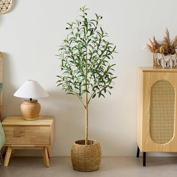 DR.PLANZEN ARTIFICIAL OLIVE TREE 5 FT TALL FAUX FLOOR PLANT IN BLACK POT - OLIVE