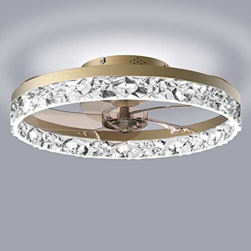 QUMFIXPU 19.7 inch Low Profile Ceiling Fan with Light - Gold New