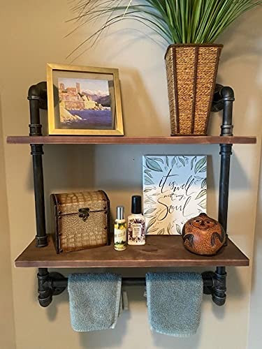Ucared Vintage Industrial Pipe Wall Mounted 2-Tier 24" Rustic B07S3XK3Z2 - Black New