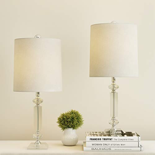 Lavish Home Crystal Column Lamps with Shades Set of 2 Faceted Shiny B07MVV23GS New