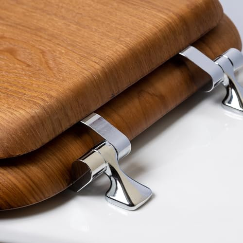 Mayfair Natural Oak Veneer Toilet Seat with Chrome Hinges, Round, Wood New