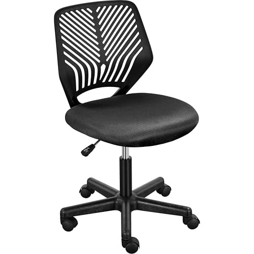 Yaheetech Small Desk Chair, Armless Adjustable Swivel Seat, Black New
