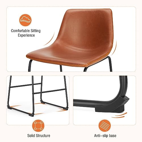 Counter Height Bar Stools Set of 2 Leather Barstools Modern Bar Stools Back New