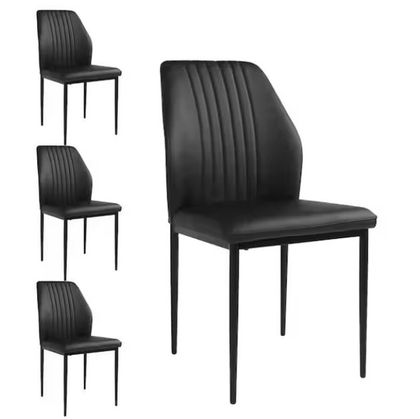 ALL GOJANE FAUX LEATHER SOLID BACK DINING SIDE CHAIR STABLE SET OF 4 - BLACK New