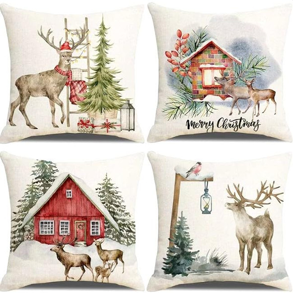 Christmas Decorative Throw Pillow Covers Set of 4 18x18 inches Merry Christmas New