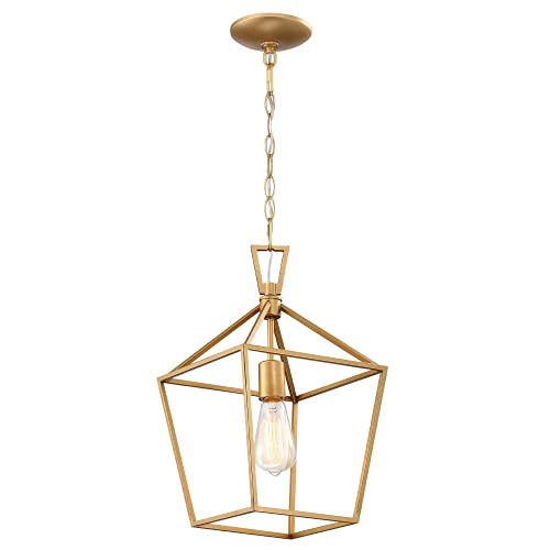 MOTINI 1-Light Gold Lantern Pendant Light Brushed Brass Finish B0919BS58B -NEW New