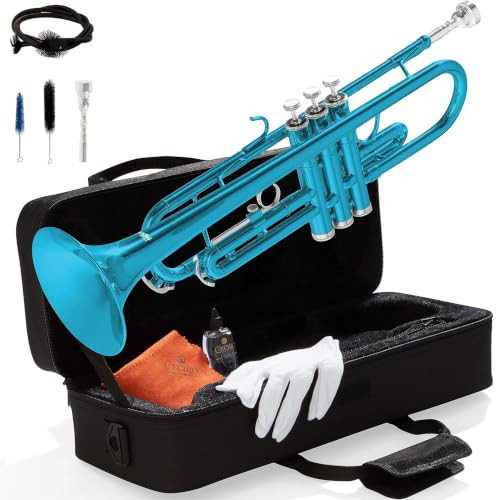 Mendini By Cecilio Bb Standard Trumpet Set for Beginners - Sky Blue New