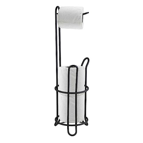 Simple Black Metal Heavy Duty Toilet Paper Holder Dispensing Top Home Basics New
