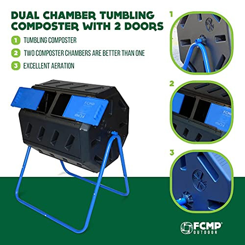 FCMP Outdoor IM4000-DD Dual Chamber Tumbling Composter Double Doors - Blue New