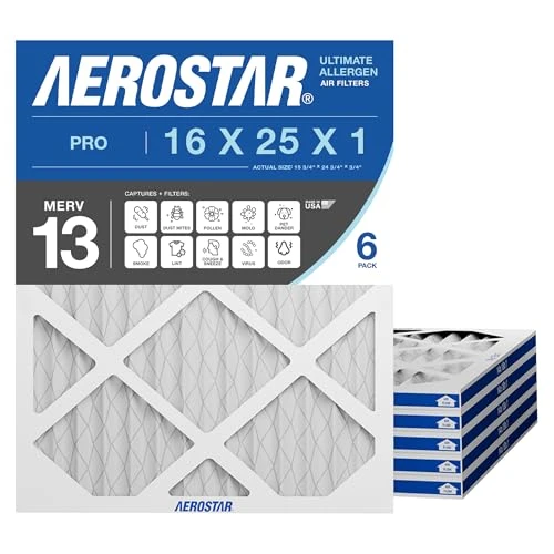 Aerostar Air Filter 16x25x1 MERV 13 HVAC 6 Pack B01CR9JNGS - NEW New
