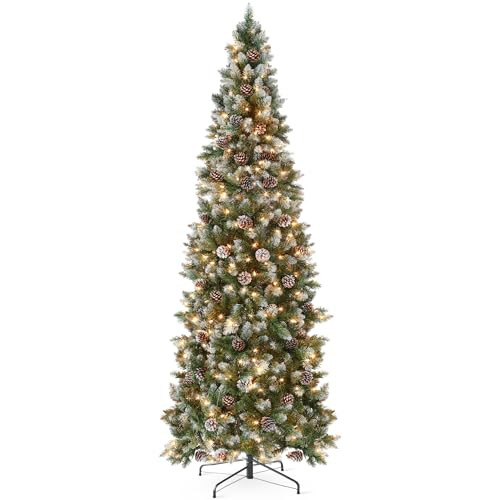 Best Choice Products 6ft Pre-lit Pencil Christmas Tree Flocked Frosted - White New