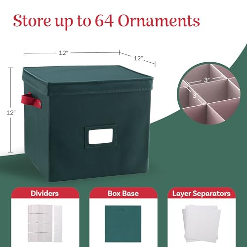 ELF STOR ORNAMENT STORAGE BOX- 12” (L) x 12” (W) x 12” (H) - 83-DT5022 - GREEN New