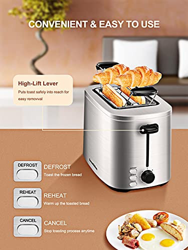 Bonsenkitchen Toasters, 2 Slice Wide Slot, 7 Brown Settings B08MX181JC - Silver New