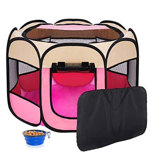 Sinsun Portable Foldble Puppy Playpen with Carrying Bag - Pink New