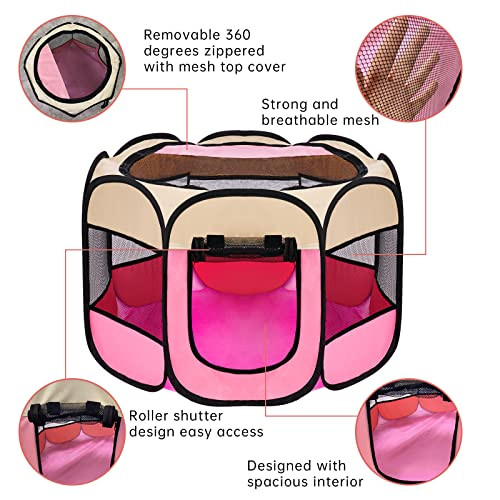 Sinsun Portable Foldble Puppy Playpen with Carrying Bag - Pink New