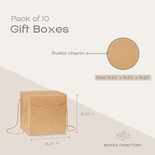 Boxes Craftory Pack of 10 Gift Boxes with Lids & String Handles, 3 Pack - Havana New