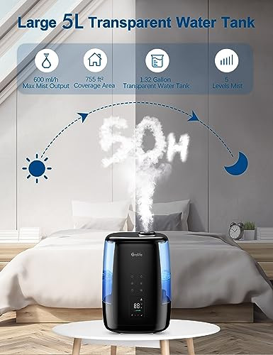 Grelife 5L Ultrasonic Warm and Cool Mist Top Fill Air Vaporizer 5L - Black New