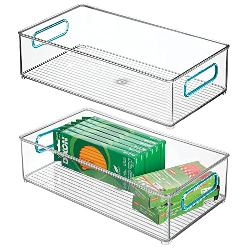 mDesign Plastic Stackable Home Office Storage Bin 2 Pack - Clear/Blue New