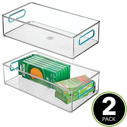mDesign Plastic Stackable Home Office Storage Bin 2 Pack - Clear/Blue New