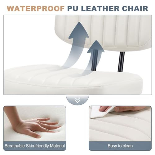 Armless Office Desk Chair Ergonomic 360° Swivel Rolling PU Leather Chair - White New