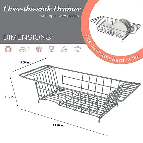 Kitchen Details Sink Dish Drainer Drying Rack - Grey New