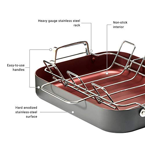 Paderno Classic Hard Anodized Roaster with Rack 16x13" Non-Stick B07Z5GJMXL New