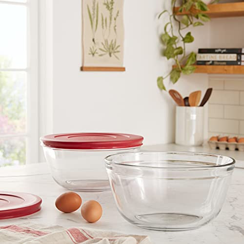 Anchor Hocking 91858 Glass Mixing Bowls with Lids Cherry 4 Quart Set of 2 -New New