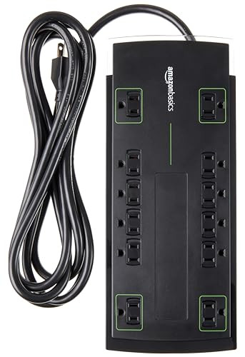 Amazon Basics Rectangular 12-Outlet Power Strip Surge Protector B07GPRSP5R Black New