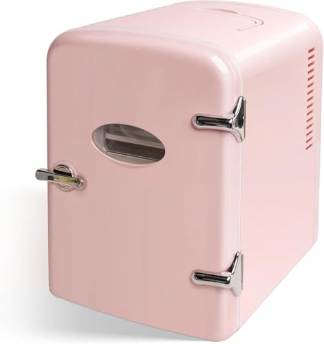 YSSOA 4L Mini Fridge with Observation Window Warmer Cooler Six 12oz Cans - Pink New