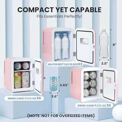 YSSOA 4L Mini Fridge with Observation Window Warmer Cooler Six 12oz Cans - Pink New