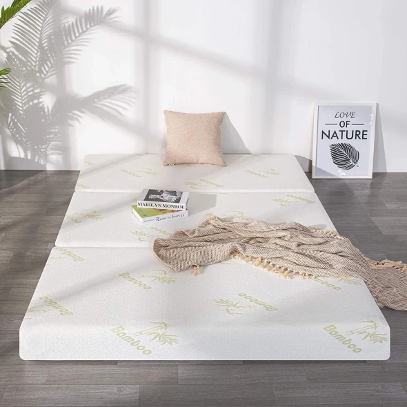 INOFIA QUEEN TRI FOLD MEMORY FOAM MATTRESS 5" PORTABLE BED - WHITE New