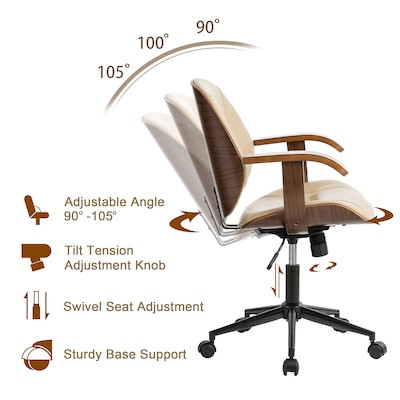 GLITZHOME 38 IN CREAM PU LEATHER ADJUSTABLE SWIVEL DESK CHAIR - BEIGE/CREAM New