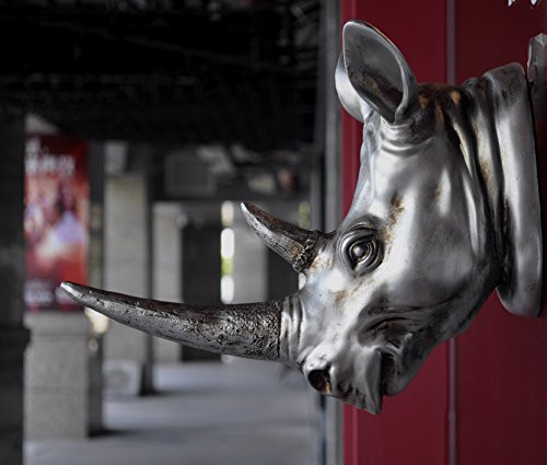 Resin Rhino Head Sculpture Animal Wall Decor Art B01L39P240 - Antique Silver New