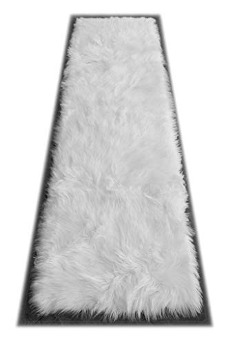 Masada Rugs, Faux Sheep Fur Shag Runner Area Rug 2 Feet X 7 Feet (White) New
