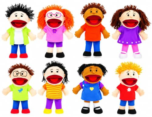 Fun Express Hand Puppets for Kids, 14 Inch, 8 Multicultural Puppets - New New