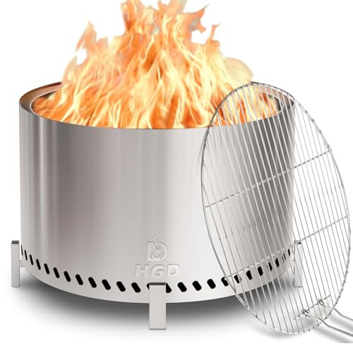 HGD 27.5" Smokeless Firepit with Stand & Grill Rack, Large Stainless Steel