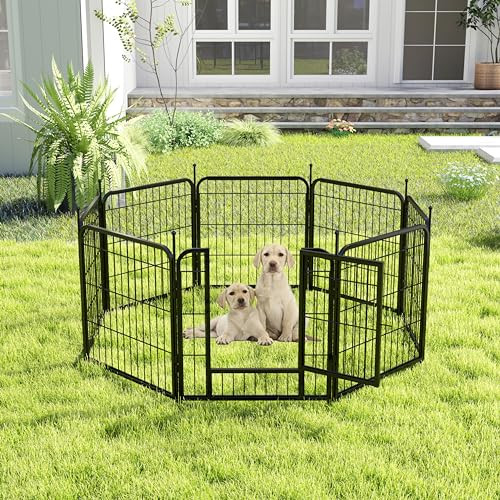 TEFUNE 8-Panel Metal Fence, Square tube-80-24, 8, Black New