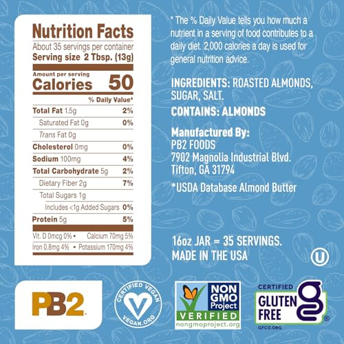 PB2 Powdered Roasted Almond Butter 16oz Low-Fat Vegan Almond Powder New