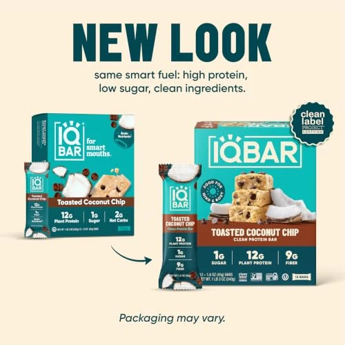 IQBAR Clean High Protein Bars Low Sugar Snack Toasted Coconut 12ct New
