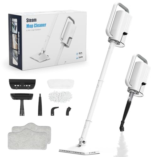 ACHTFACH 6-IN-1 1200W ROTATABLE STEAM MOP, MULTI-SURFACE STEAM CLEANER - WHITE