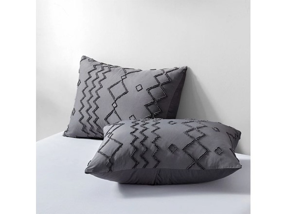 BIBB HOME 2000 THREAD COUNT TUFTED CLIPPED 3-PIECE DUVET COVER FULL/QUEEN - GRAY