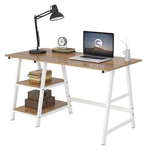 Trestle Desk with 2 Shelves Soges 47 inches Reversible Storage Desk - Brown New