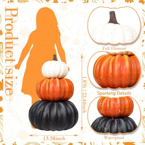 VCUTEKA 23 INCH LARGE STACKED FAUX PUMPKINS, 3-TIER FALL HALLOWEEN DECORATION