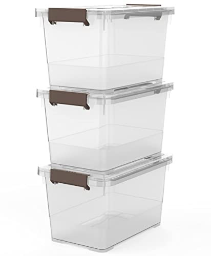 WYT Clear Plastic Storage Latch Box/Bins 3-Pack Organizer Brown Latching New