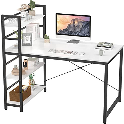 Topfurny 47" Writing Study Desk with Shelves, B08M61VBBF - White