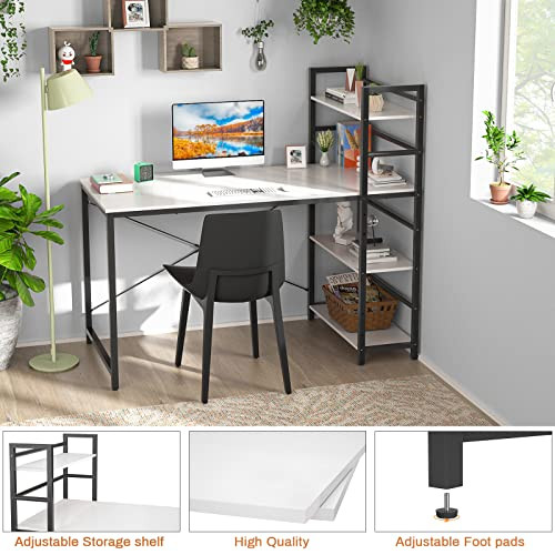 Topfurny 47" Writing Study Desk with Shelves, B08M61VBBF - White